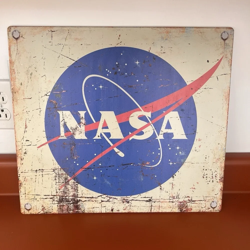 Metal NASA Sign Faux Rust and Scrapes 15